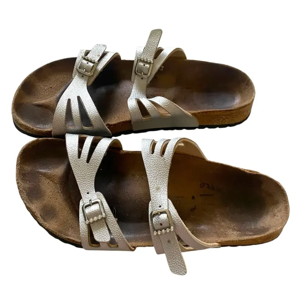 Birkenstock Birkis Size 41 US 10 Silver Moorea Granada Rhinestones 2 Strap